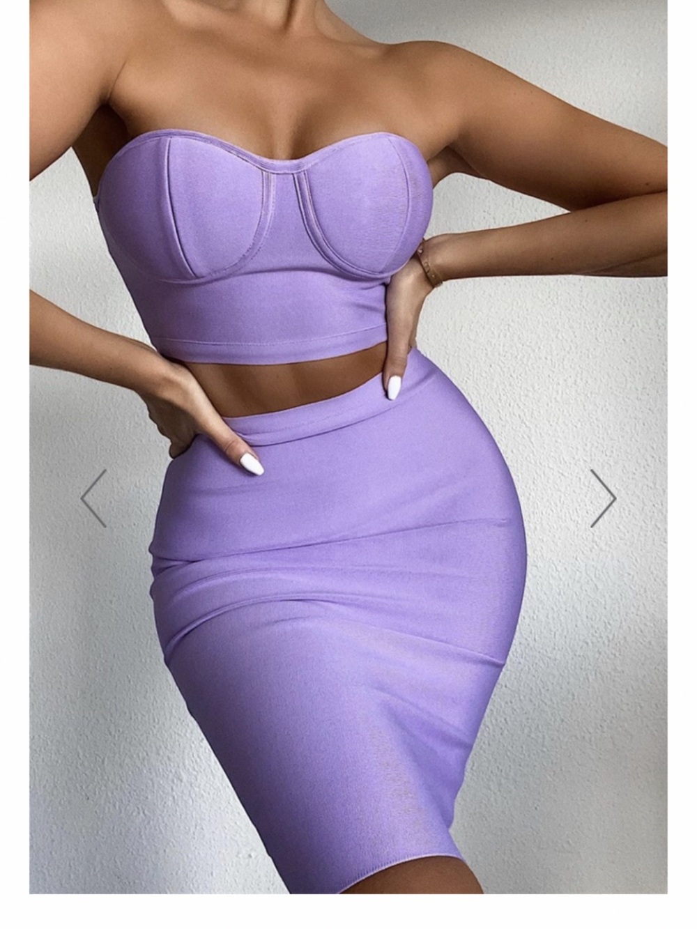 Hot Miami Styles Lavender Two-Piece Bodycon Skirt Set